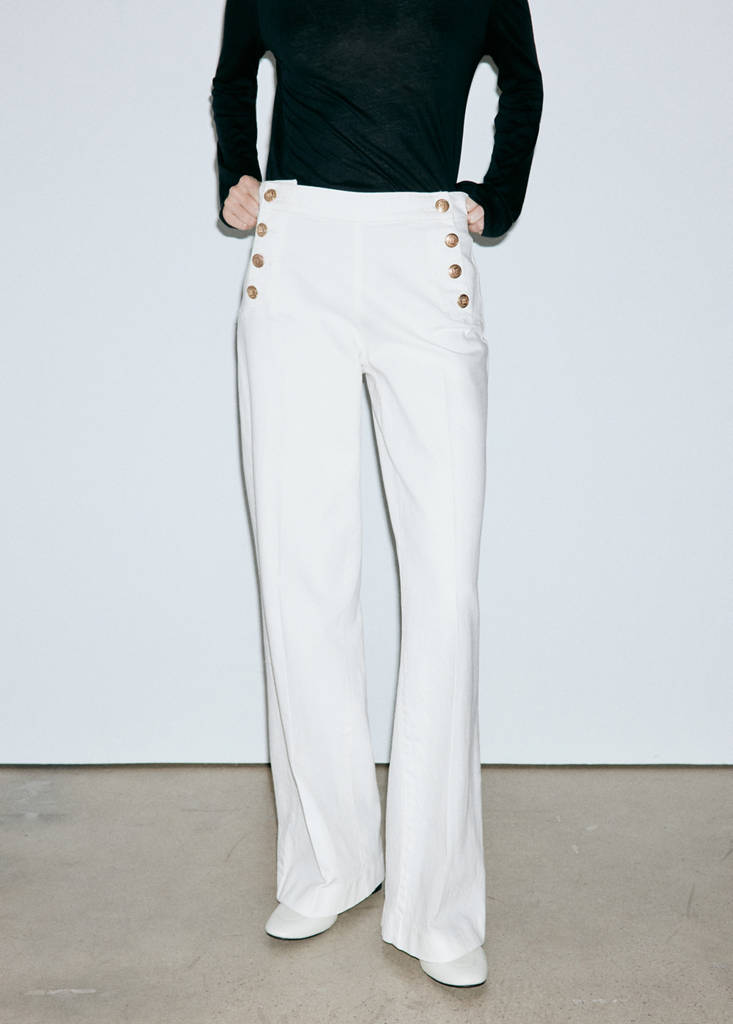 Wide-leg jeans with side buttons — White