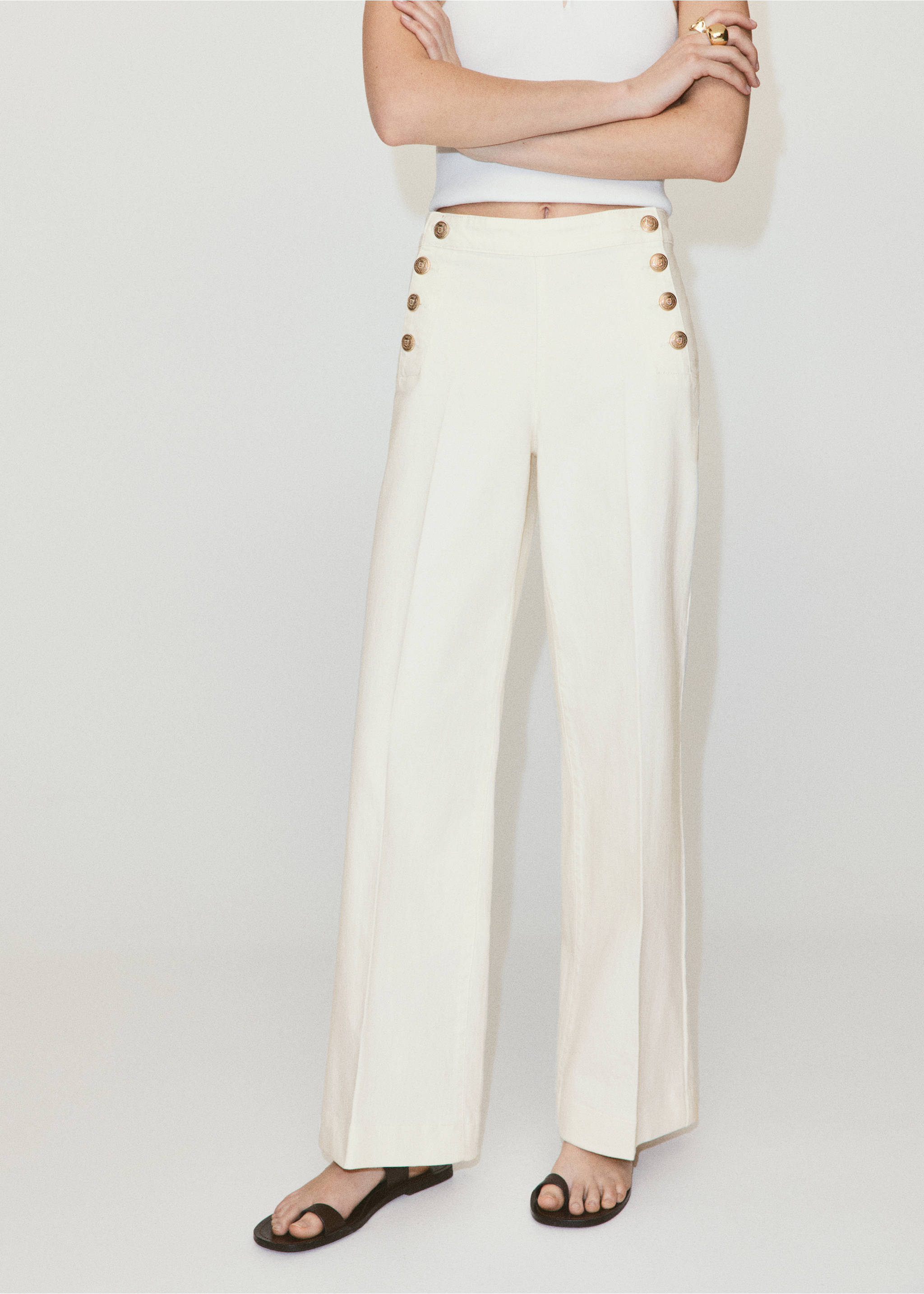 Wide-leg jeans with side buttons - Medium plane, White. Ref: 37071547-00.