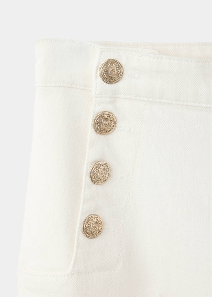 Wide-leg jeans with side buttons — White