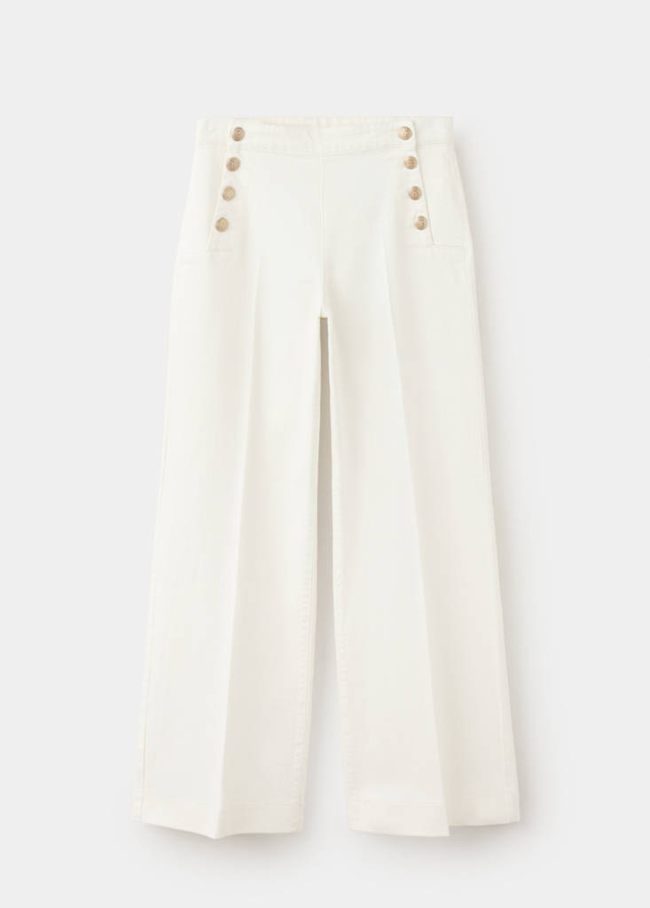 Wide-leg jeans with side buttons — White