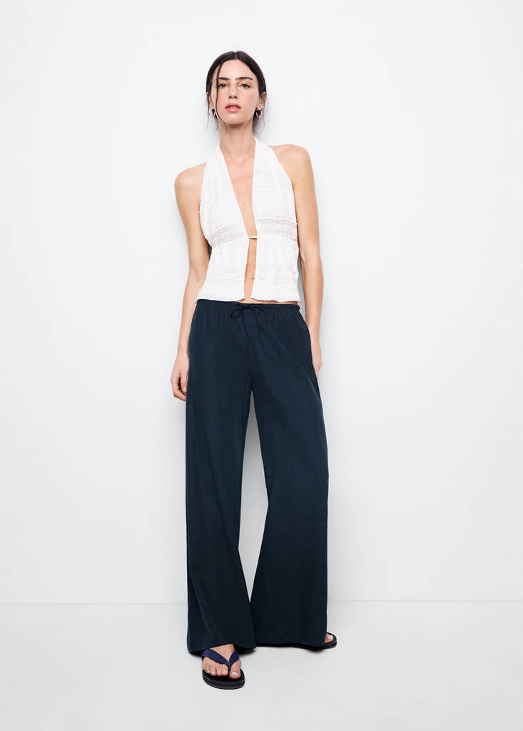 Straight linen-blend trousers — Dark Navy