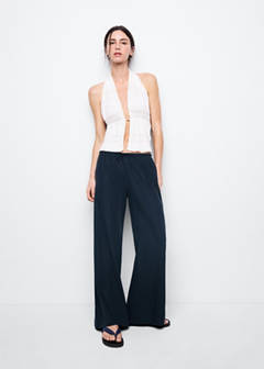 Straight linen-blend trousers — Dark Navy 2