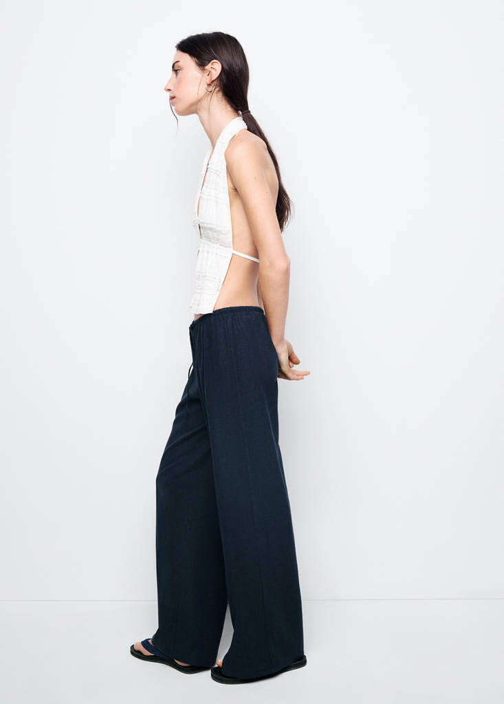 Straight linen-blend trousers — Dark Navy