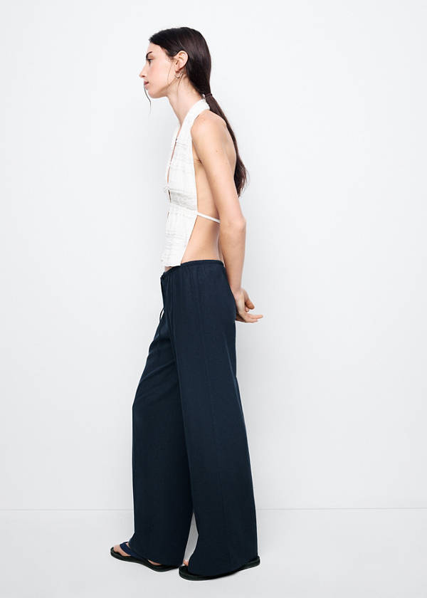 Straight linen-blend trousers — Dark Navy