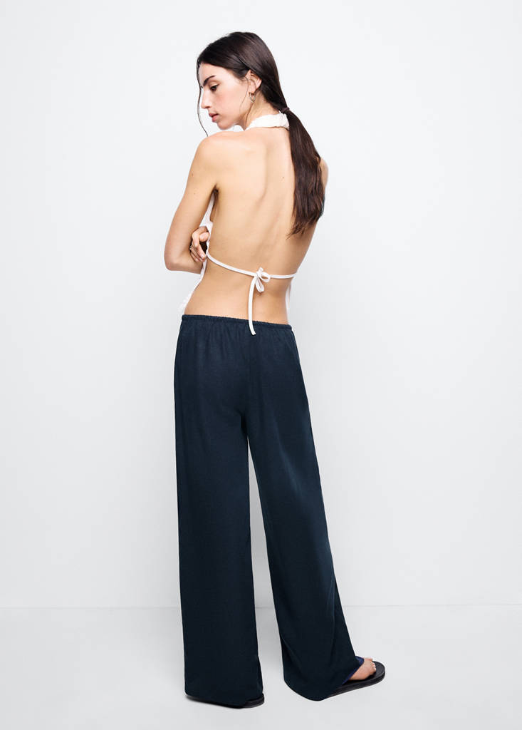 Straight linen-blend trousers — Dark Navy