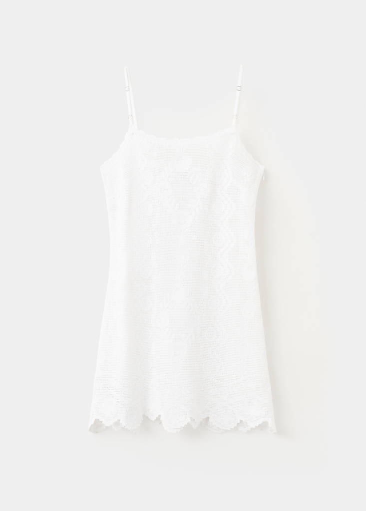 Scalloped hem crochet dress — White
