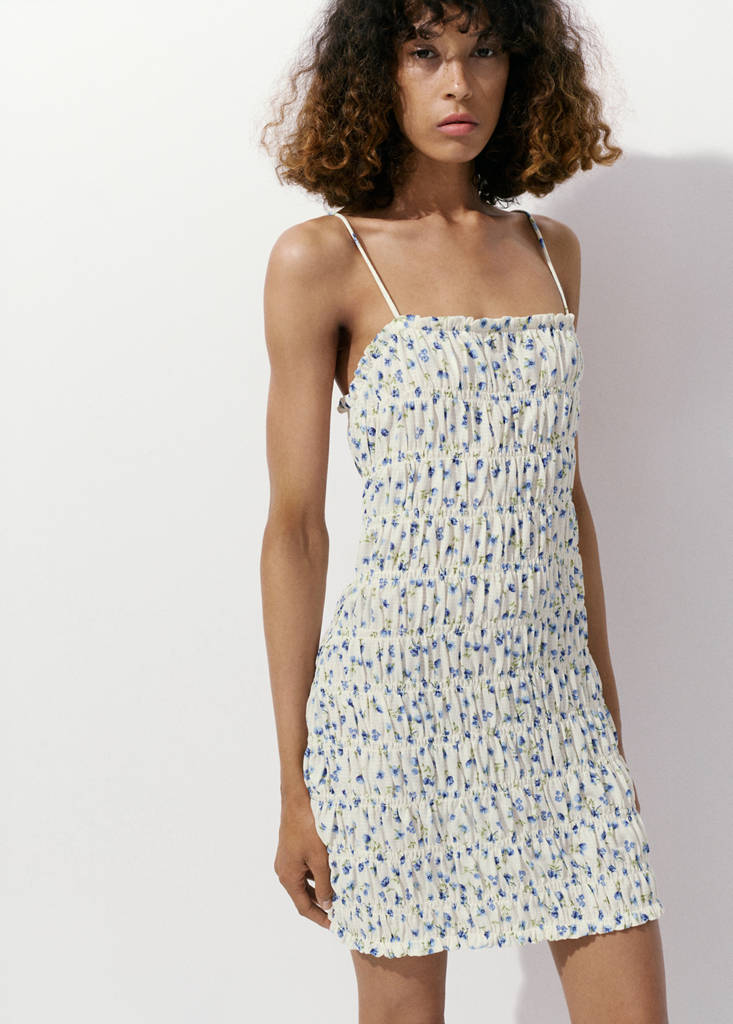 Ruched floral dress — Blue