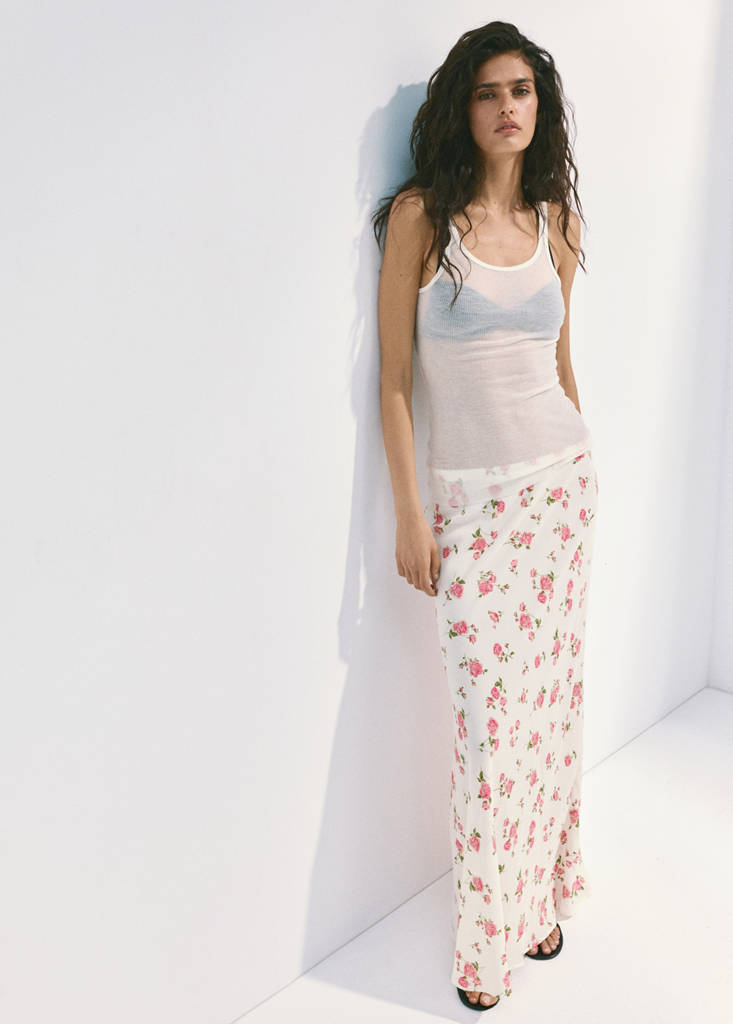 Floral print maxi skirt — Black