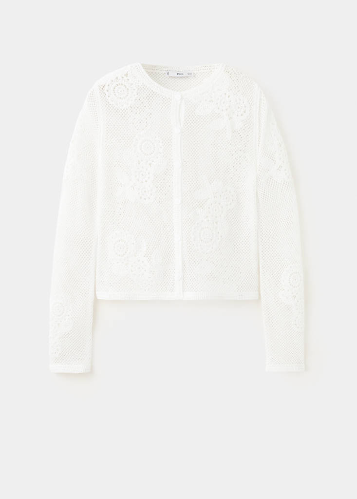 Floral crochet cardigan — White