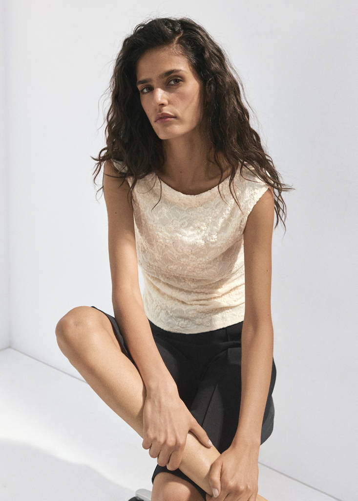 Lace boat-neck t-shirt — Off White