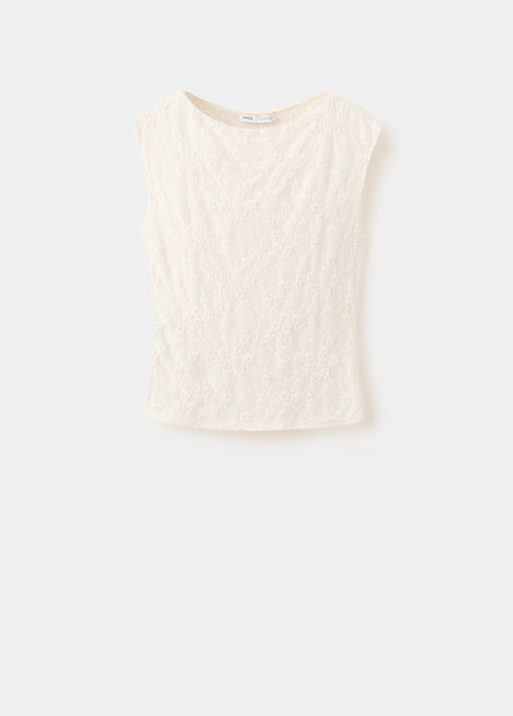 Lace boat-neck t-shirt — Off White