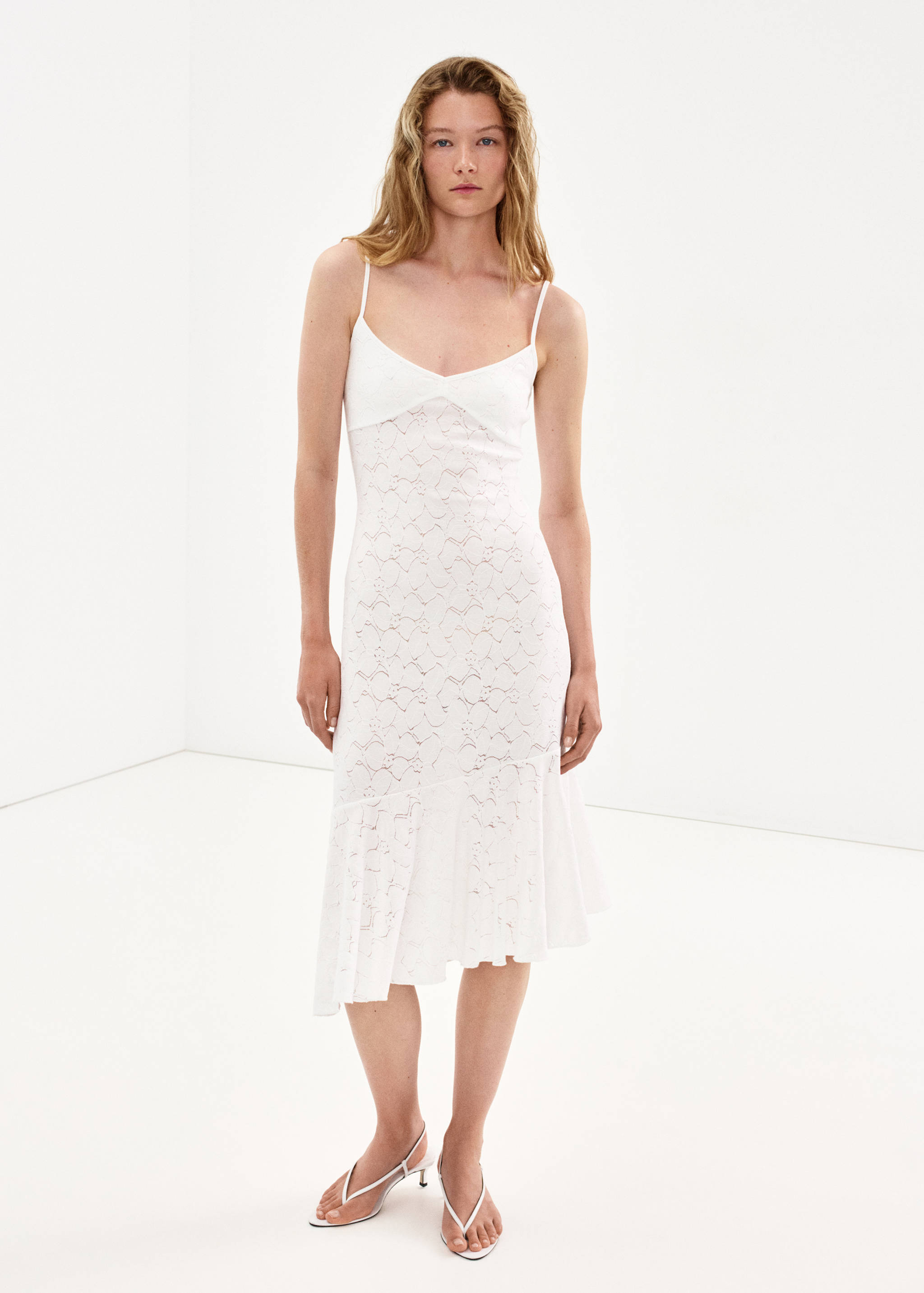 Embroidered dress with cut-out detailing and frill - General plane