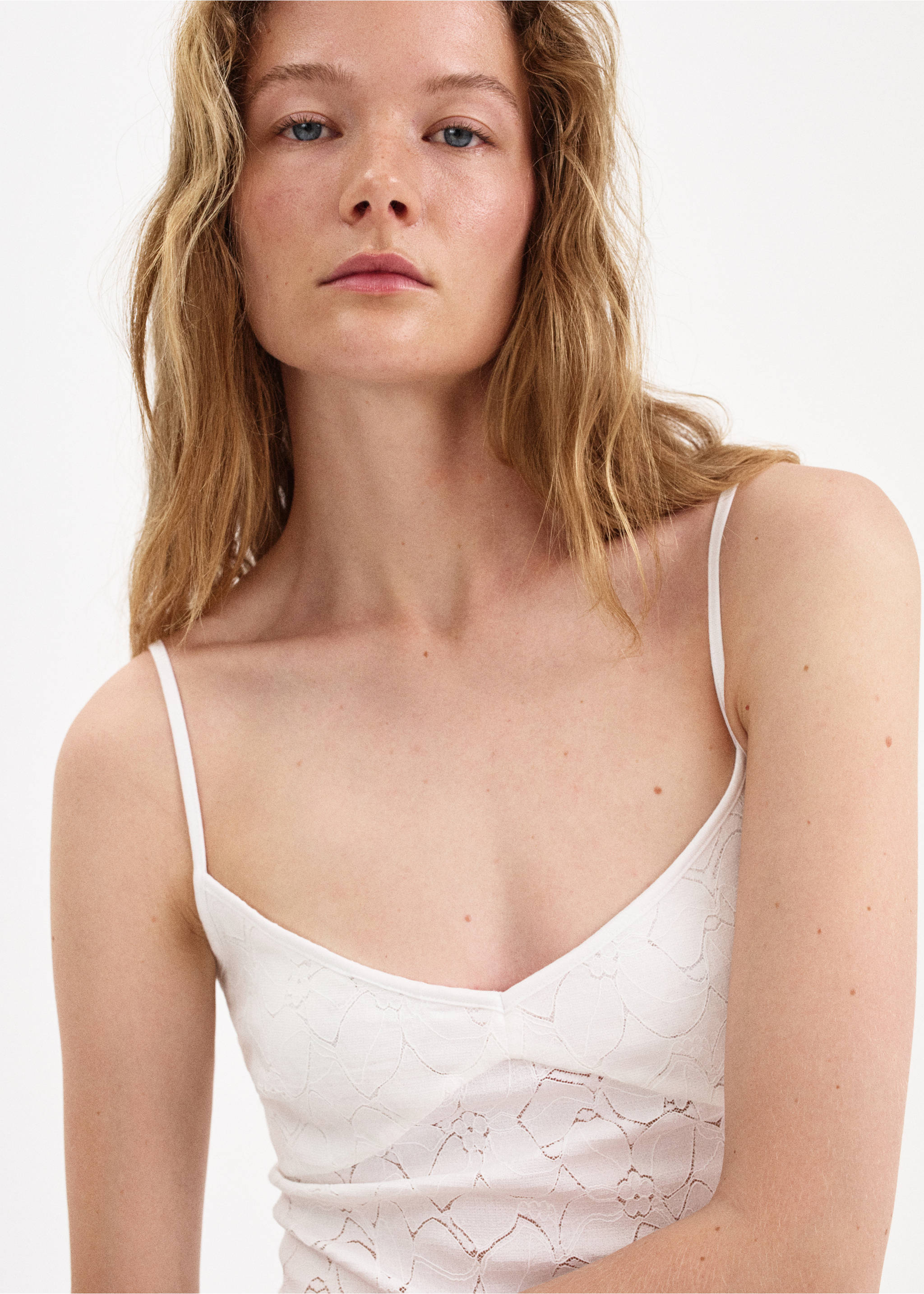 Embroidered dress with cut-out detailing and frill - Details of the article 1, White. Ref: 37072531-00.