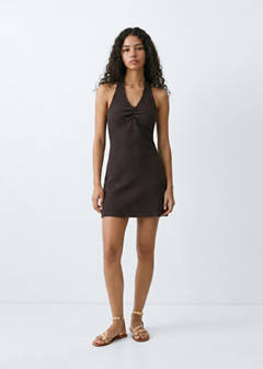 Short halter-neck dress — Brown 2
