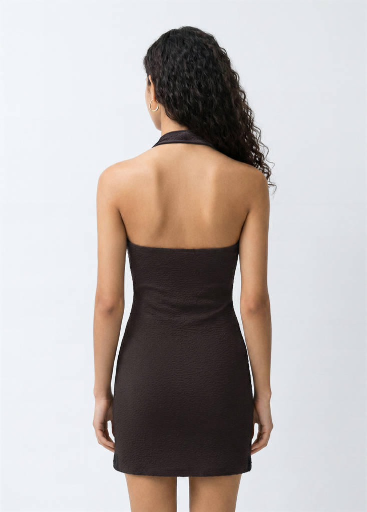Short halter-neck dress — Brown