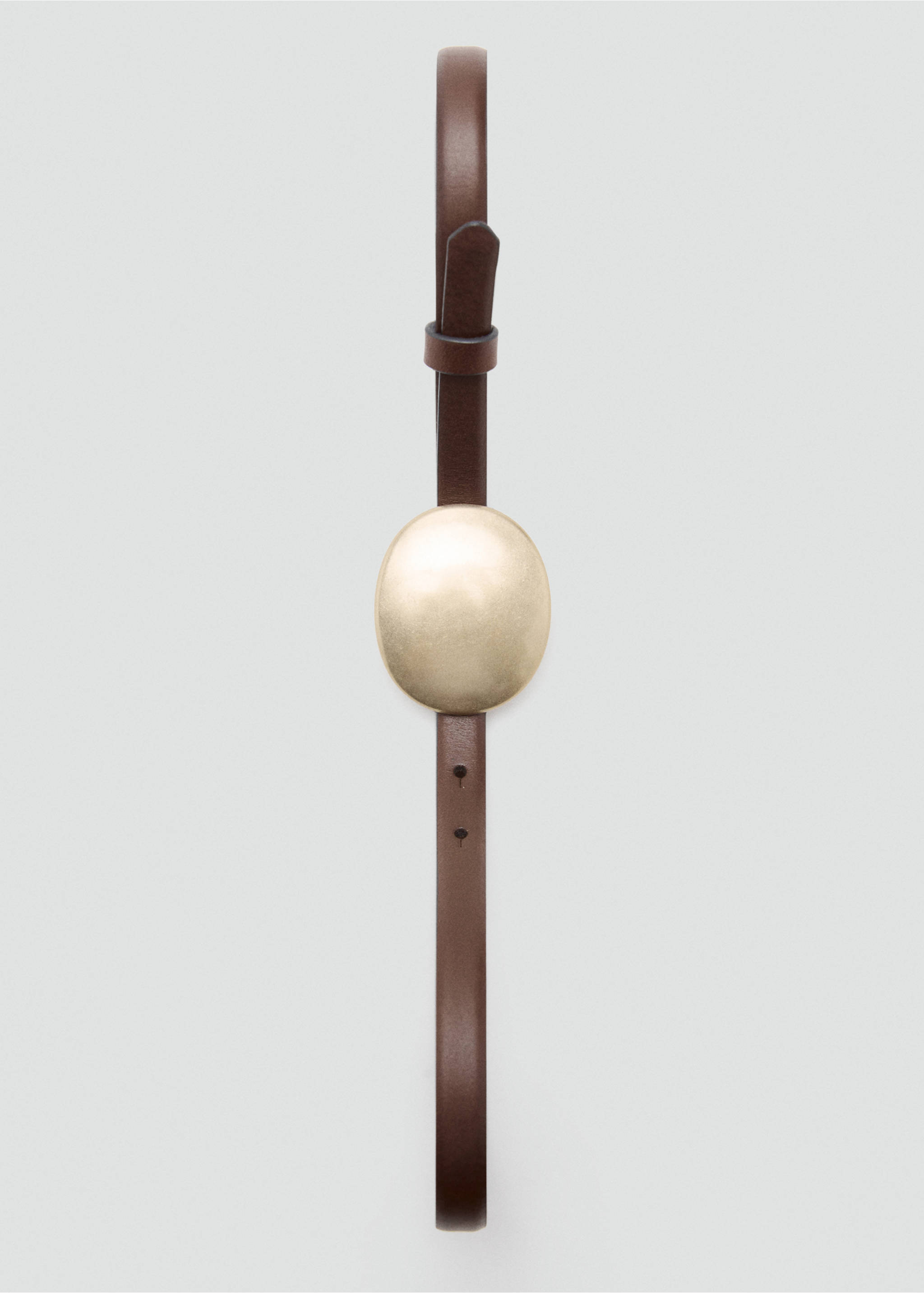 Rounded buckle leather belt - Details of the article 2, Chocolate. Ref: 37072538-00.