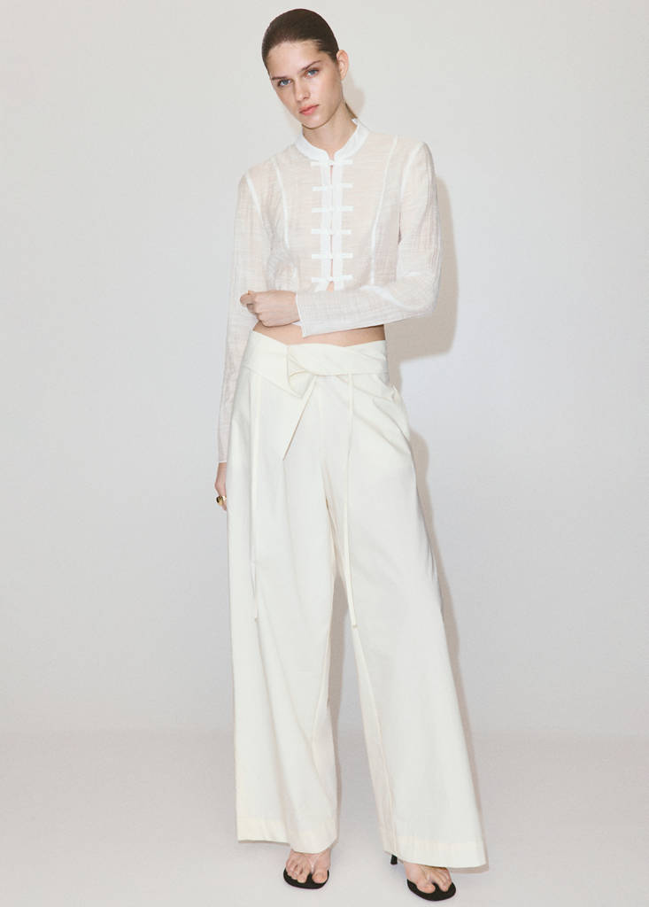 Semi-transparent textured georgette blouse — Off White