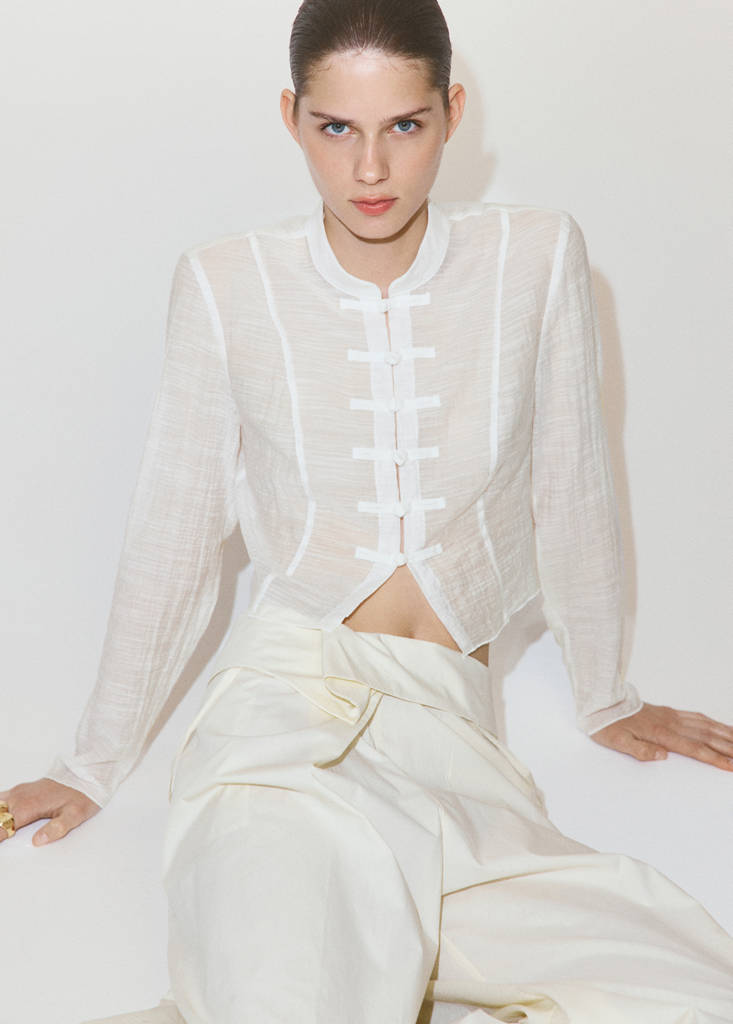 Semi-transparent textured georgette blouse — Off White