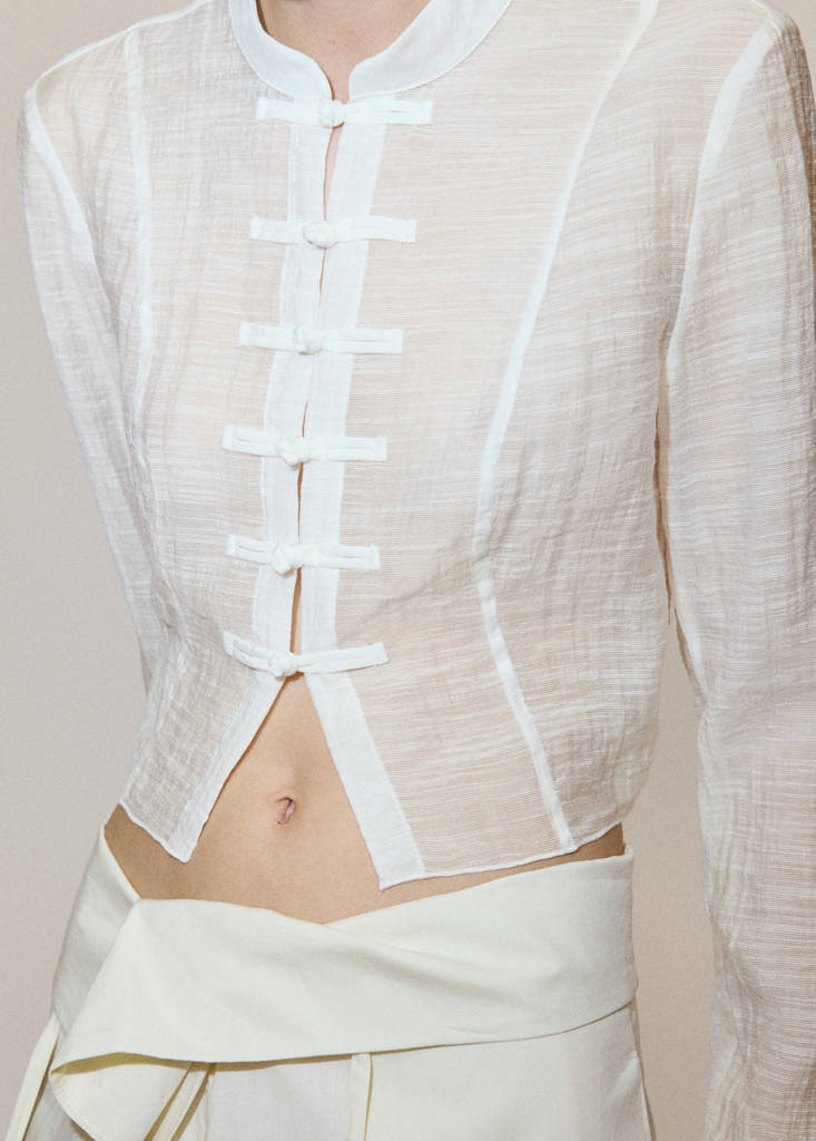 Semi-transparent textured georgette blouse — Off White