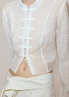 Semi-transparent textured georgette blouse — Off White 5