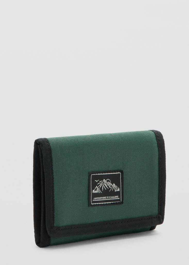 Foldable wallet with embroidery detail — Khaki