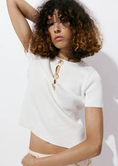Jumper with metallic detail openings — Ecru 1