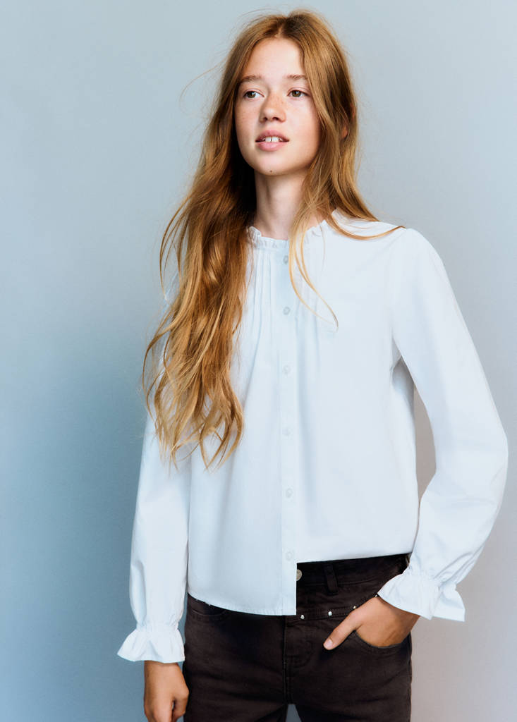 Gathered details cotton shirt — White