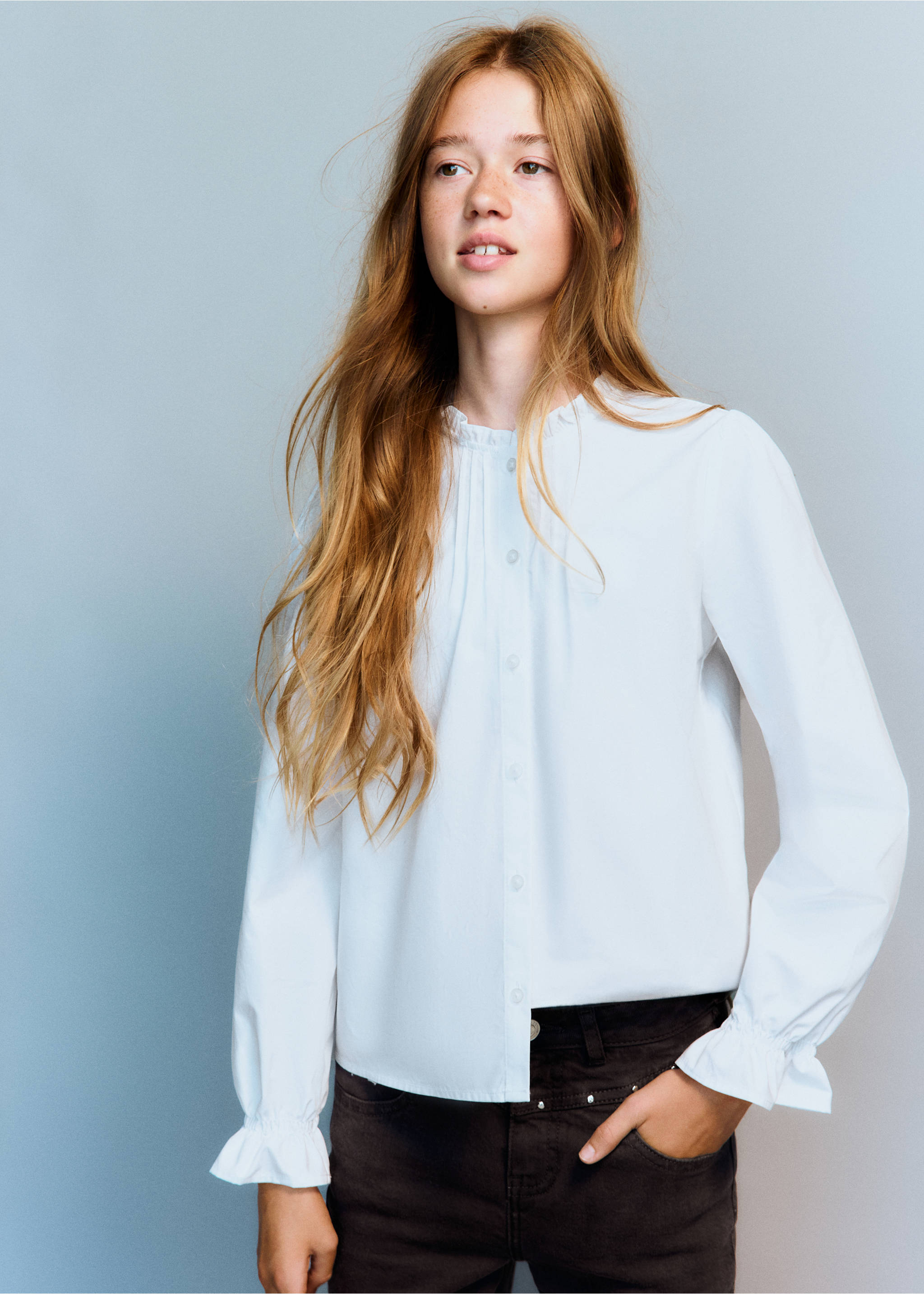 Gathered details cotton shirt - General plane, White. Ref: 37072889-00.