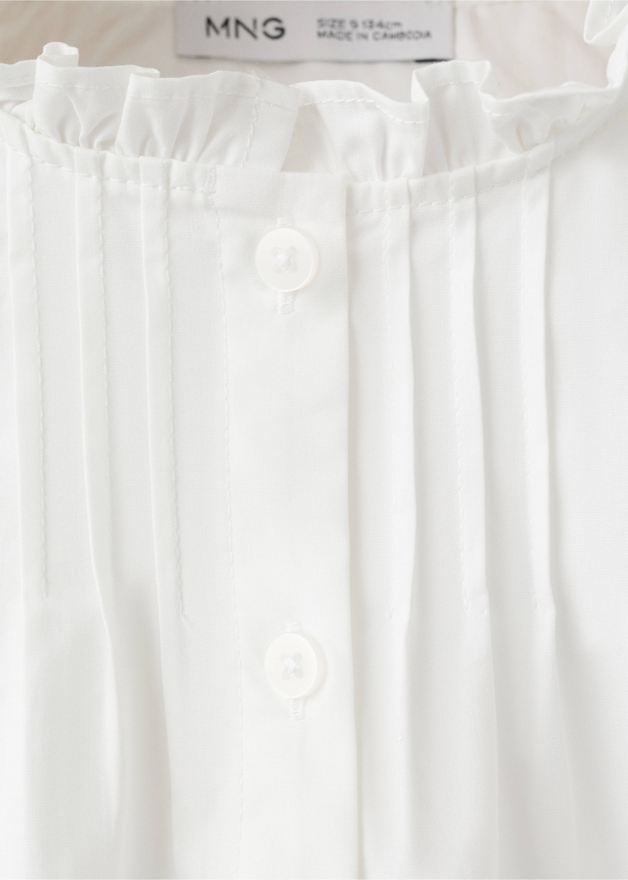 Gathered details cotton shirt - Details of the article 8, White. Ref: 37072889-00.