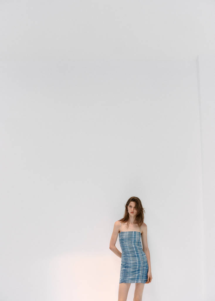 Ruched check dress — Blue