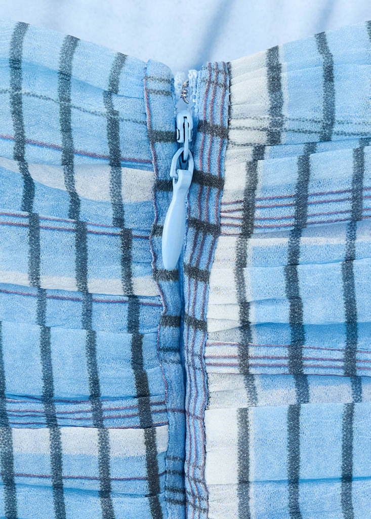 Ruched check dress — Blue