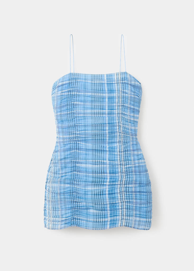 Ruched check dress — Blue