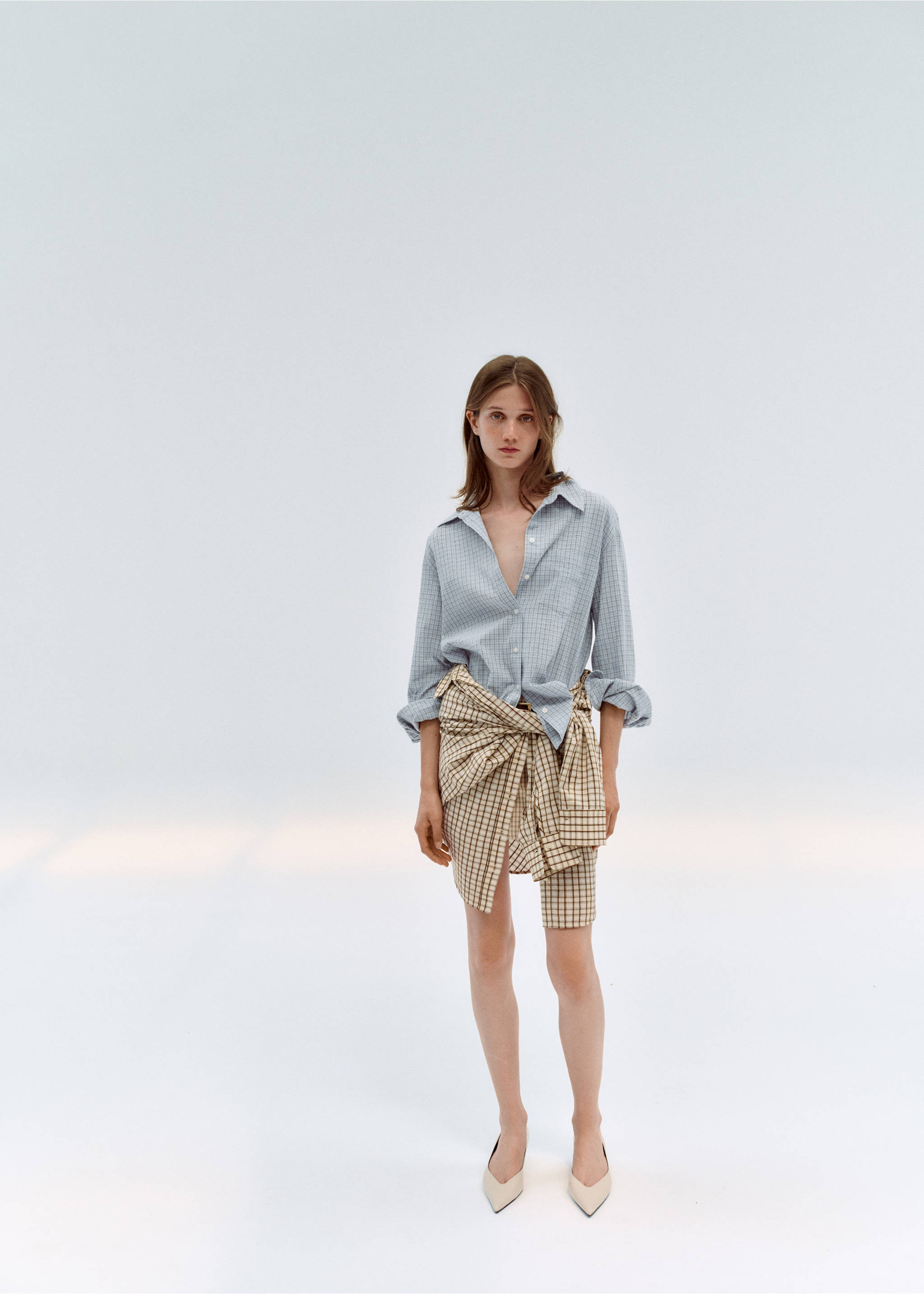 Chemise à carreaux en coton - Plan général, Bleu ciel. Ref: 37072892-00.