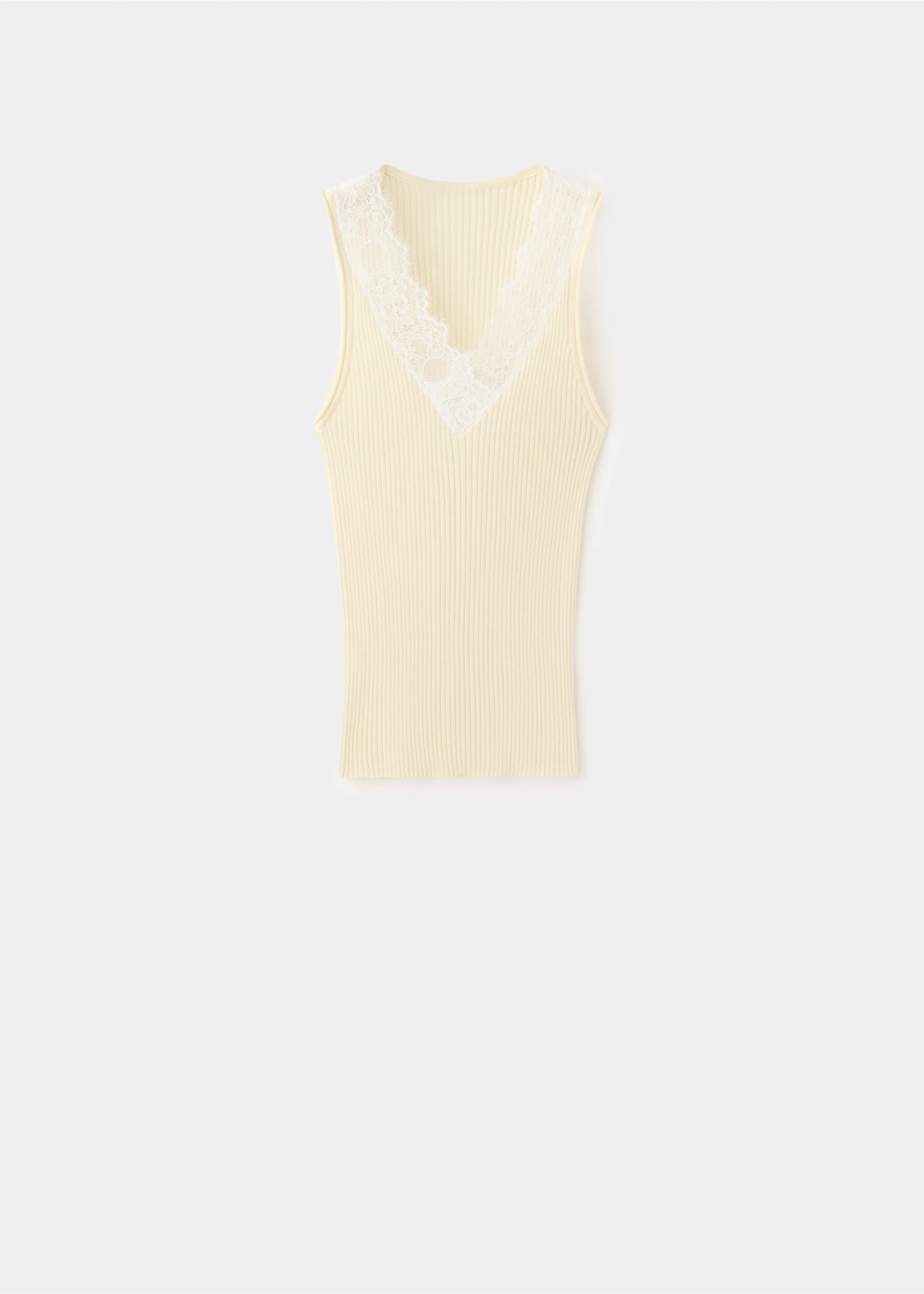 Lace lyocell top - Article without model, Pastel Yellow. Ref: 37072894-00.