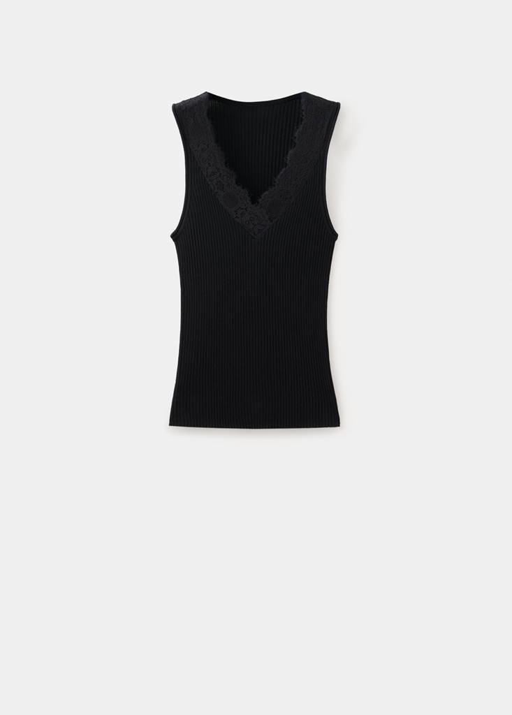 Lace lyocell top — Black