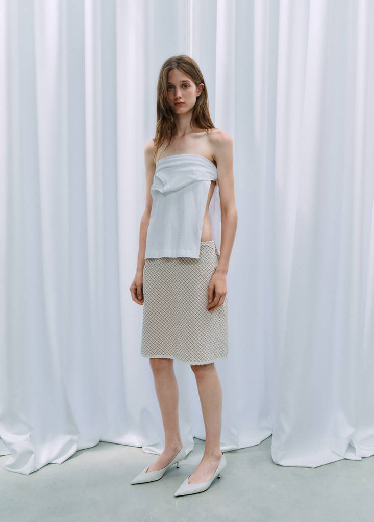 Flowy check skirt — Ecru