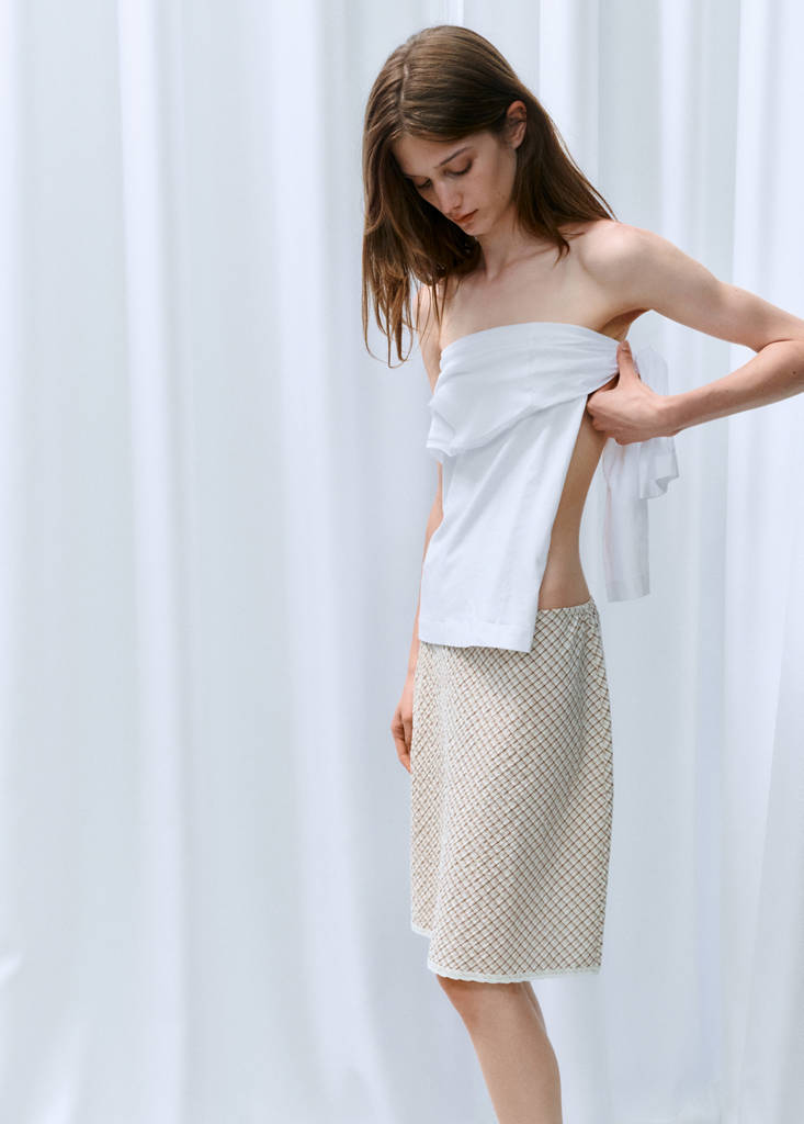 Flowy check skirt — Ecru