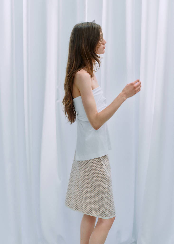 Flowy check skirt — Ecru