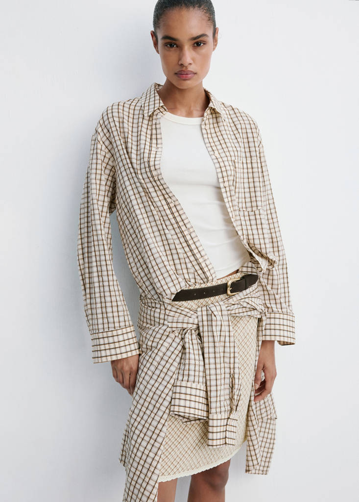 Flowy check skirt — Ecru