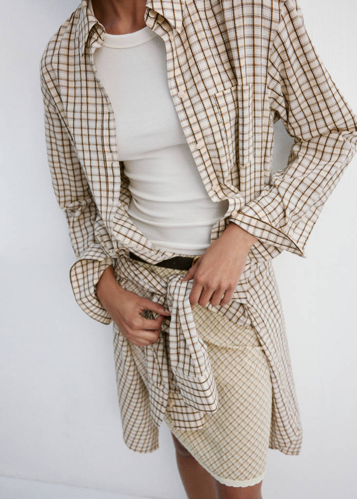 Flowy check skirt — Ecru