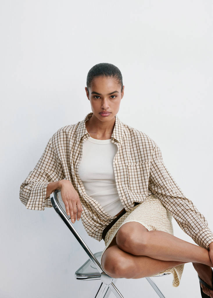 Flowy check skirt — Ecru