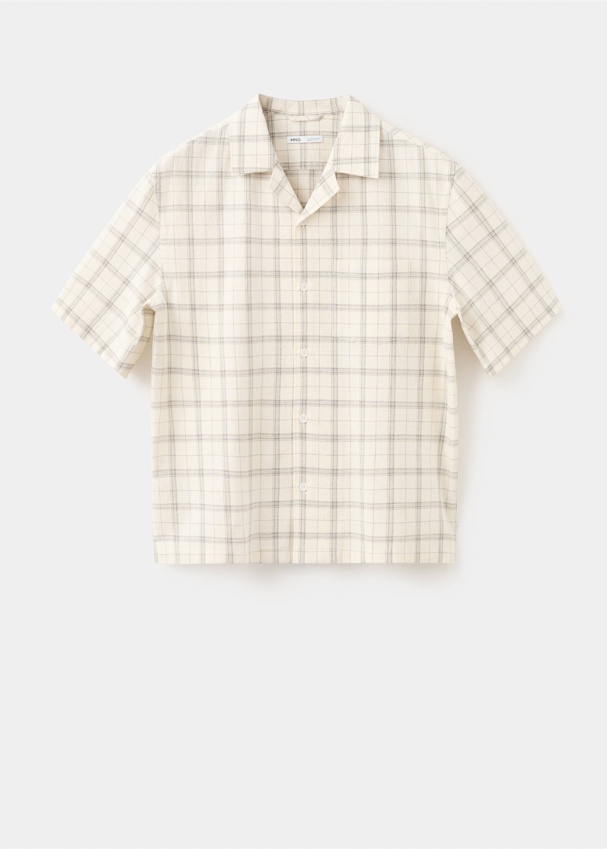 Chemise en coton à carreaux col bowling - Article sans modèle, Blanc cassé. Ref: 37072897-00.