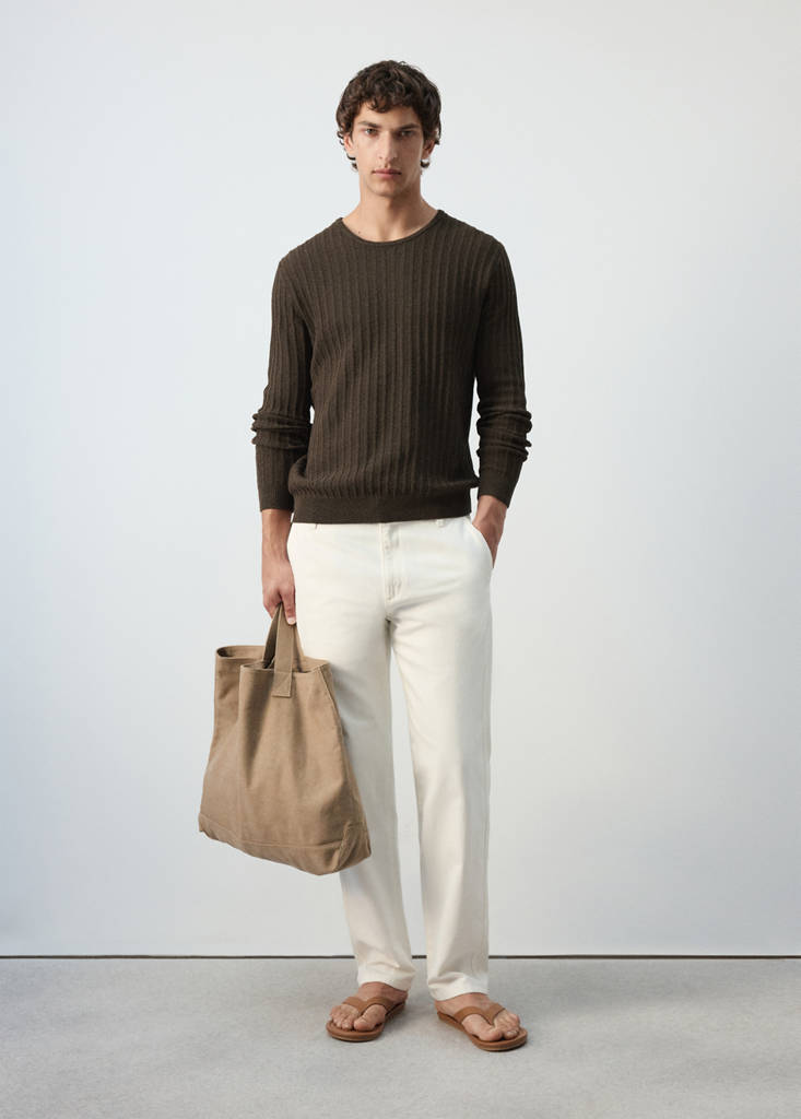 Ribbed cotton-linen blend sweater — Brown