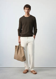 Ribbed cotton-linen blend sweater — Brown 2