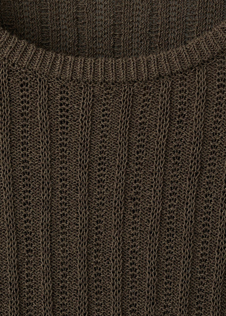 Ribbed cotton-linen blend sweater — Brown