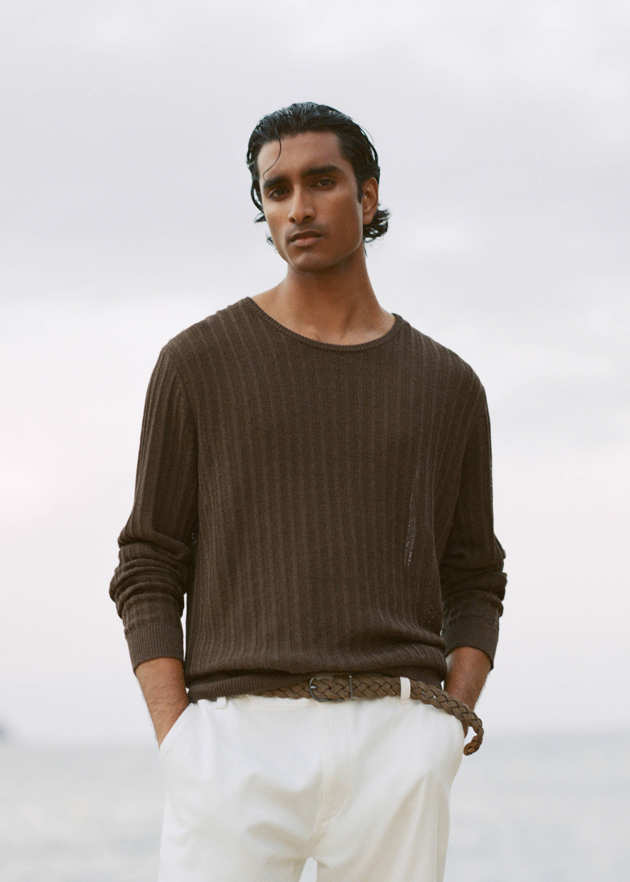 Ribbed cotton-linen blend sweater - Details of the article 5