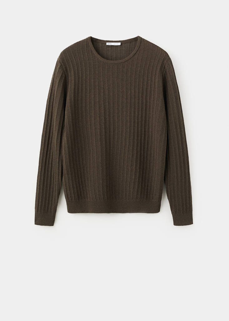 Ribbed cotton-linen blend sweater — Brown