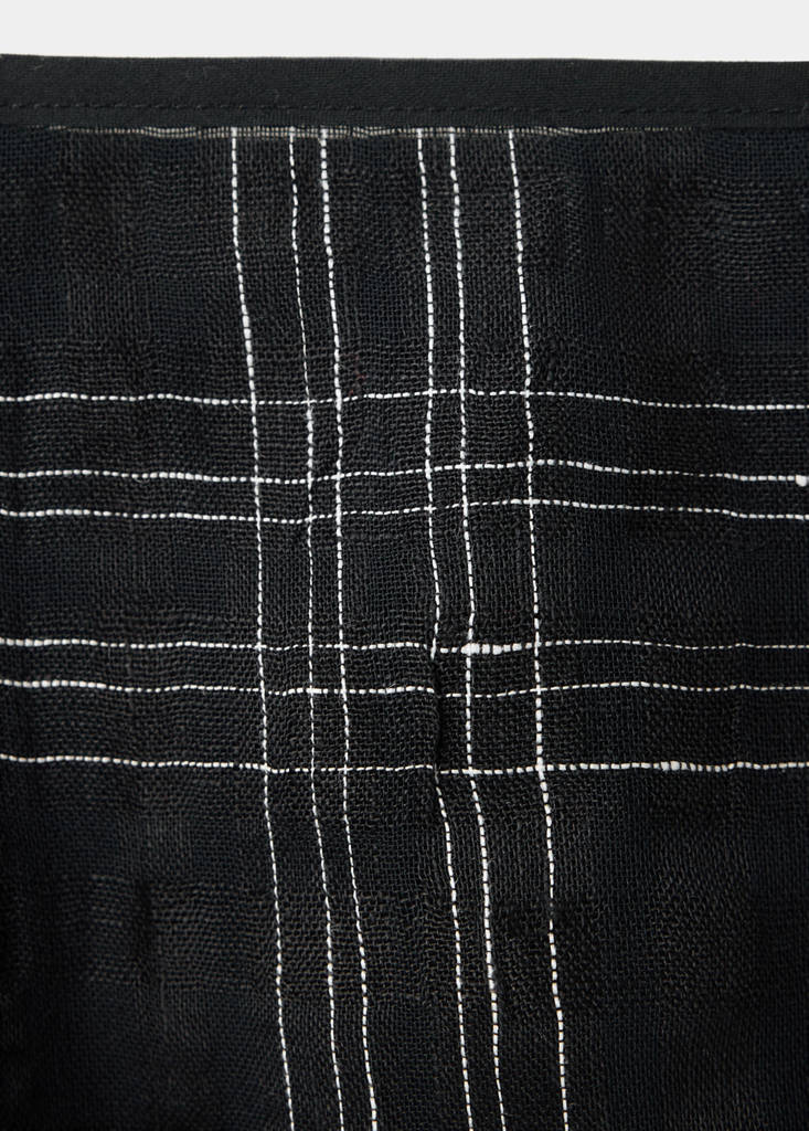 Linen blend checked skirt — Black