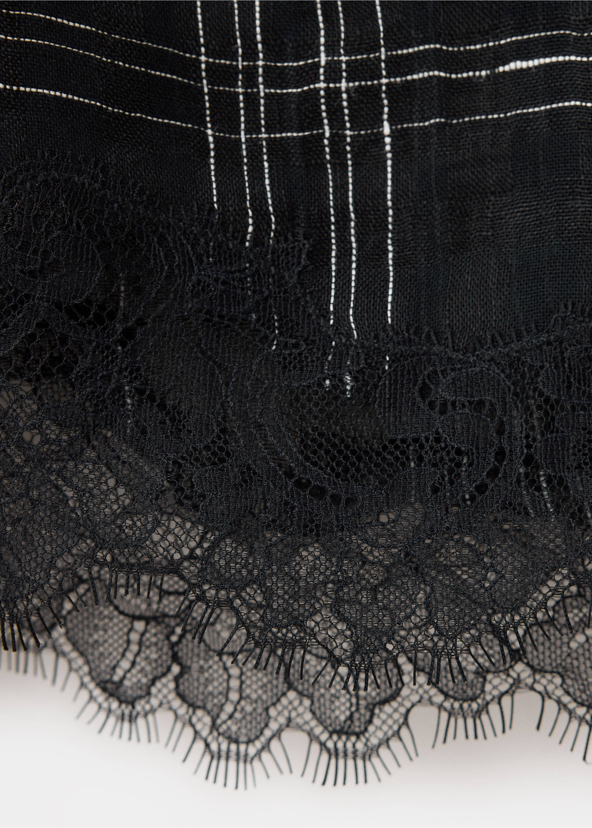 Linen blend checked skirt - Details of the article 0, Black. Ref: 37072900-00.