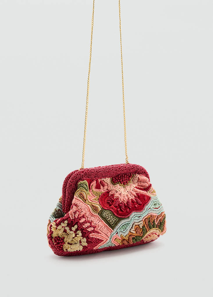 Mango Multicolor Beaded Clutch Bag In Red